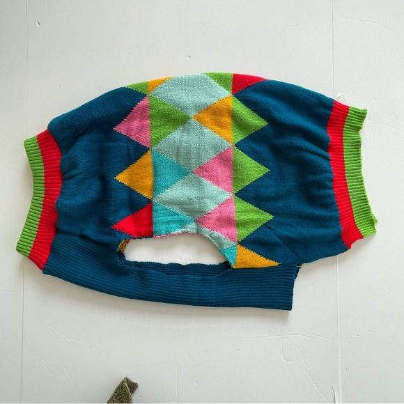 Dog Sweater Blue Knit with a Colorful Argyle Pattern XL - Picture 3 of 6